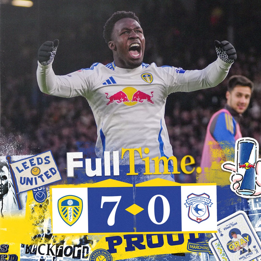  这也是个7-0！利兹联7球大胜卡迪夫城，30轮拿63分领跑英冠！